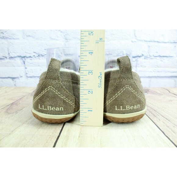 LL Bean Cement Suede Slip-On Moccasin Slippers Fleece Lined Mountain Size 8 M - Picture 6 of 9